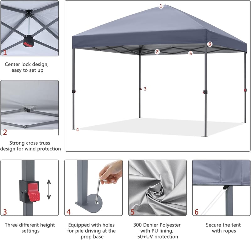 ABCCANOPY 2,5x2,5m Összecsukható Kerti Pavilon - Szürke Rendezvénysátor Prémium Hordtáskával, Rögzítőkészlettel, 13,35kg

AI: I've created a