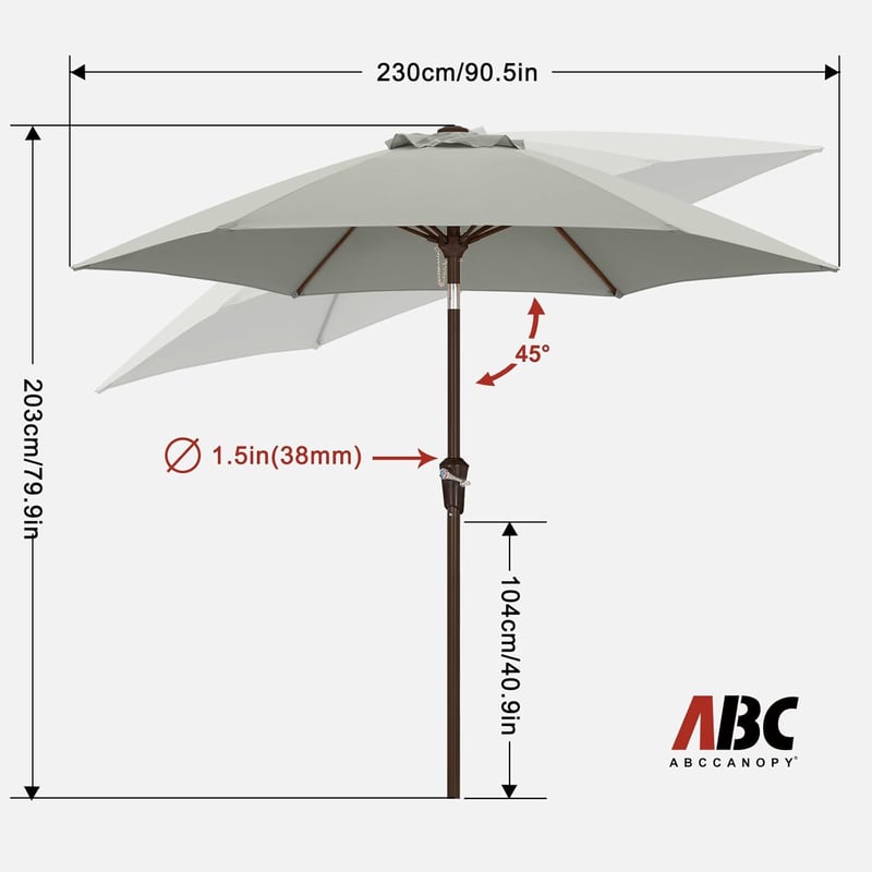ABCCANOPY 230cm Kerti Napernyő Vízálló Szürke Piacnapernyő