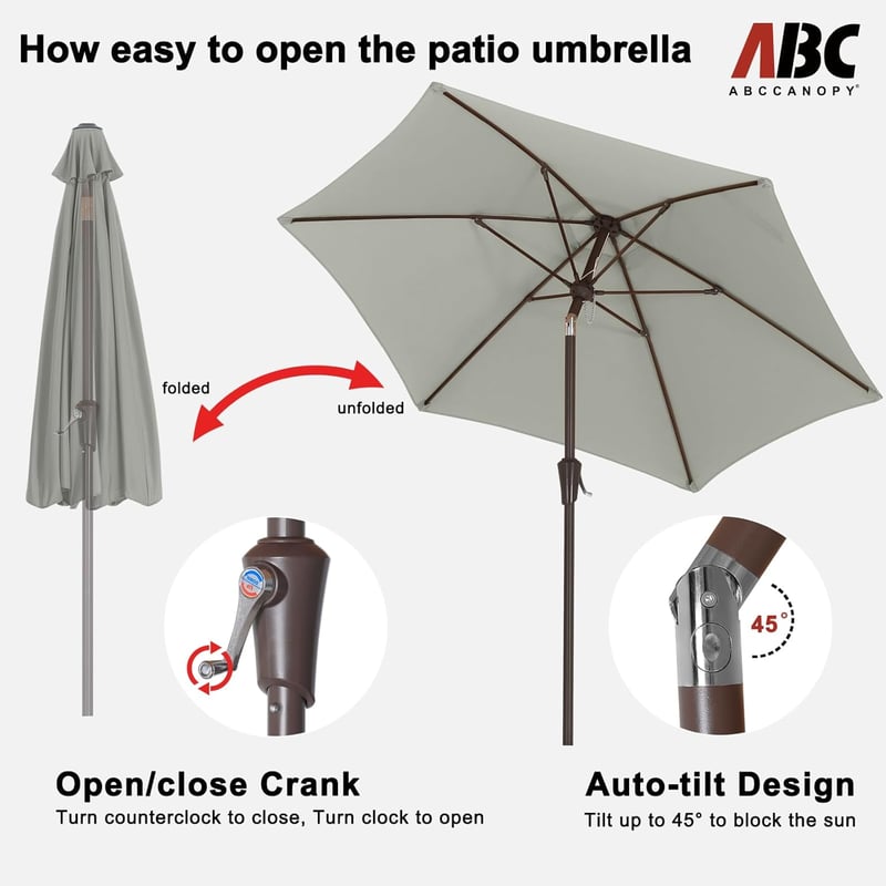 ABCCANOPY 230cm Kerti Napernyő Vízálló Szürke Piacnapernyő