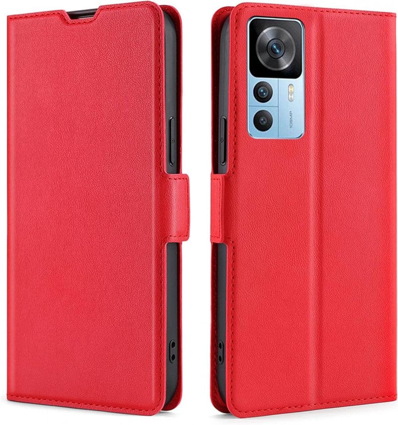 Xiaomi 12T/Pro 5G Piros Bőrtok Kártyatartóval és Állvánnyal
