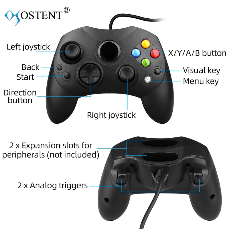 Xbox régi generációs vezetékes kontroller, S típusú, fekete