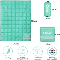 QEZER Pehelykönnyű Kempingpléd XL 185x135cm - Ultrakönnyű Utazótakaró Kültéri-Beltéri Használatra, Túrázáshoz, Kempingezéshez, Párnaként is  2
