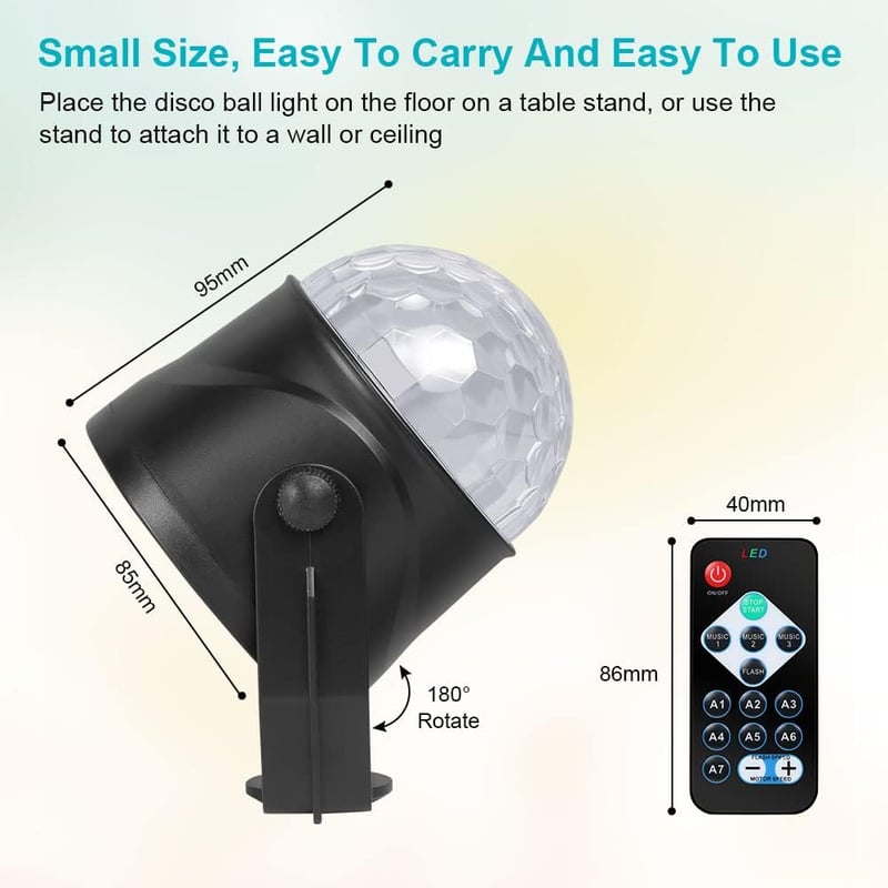 URAQT LED Diszkógömb Szett - 2 db 360° Forgó Partyfény Távirányítóval, 7 RGB Színmód, Zenére Változó Fények Gyerekeknek, Halloween, Karácson