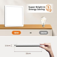 BLNAN LED Mennyezeti Lámpa 18W - Ultravékony Panel Háttérfénnyel, 3 Színhőmérséklet (3000K/4000K/5000K), 1800lm, Négyzet Alakú, Fehér 4