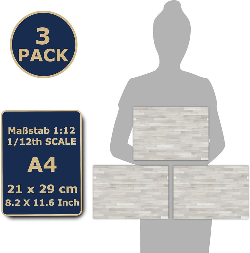 Fehér Tölgy Öntapadós Babaház Padló 1:12 Méretarányban, 3 Lap