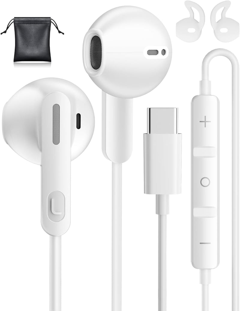 USB C Fülhallgató Samsung Galaxy S24 S23 Ultra A35 S25 iPhone 15 16 Pro Pixel 8 Xiaomi 14 Készülékekhez - HiFi Sztereó Vezetékes In-Ear Head
