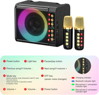 Hordozható Bluetooth Karaoke Rendszer 2 Vezeték Nélküli Mikrofonnal, 7 LED Fénnyel 2