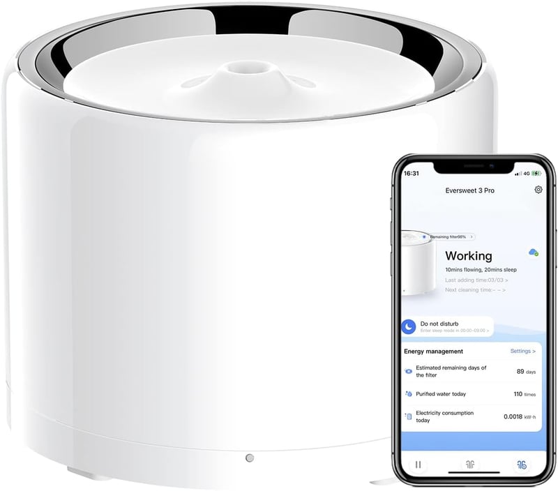 PETKIT Automata Vezeték Nélküli Ivókút - 1,8L Rozsdamentes Acél Itató Kutyáknak és Macskáknak, Bluetooth Applikációval, Éjszakai Móddal

AI: