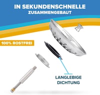 ABFLUSSHELD 82 mm Rozsdamentes Acél Mosogatószűrő - Állítható Magasságú Lefolyószűrő Dugó Funkcióval - Blanco Mosogatókhoz is Kompatibilis 3