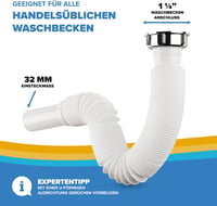 ABFLUSSHELD Flexibilis Lefolyócső 32-89 cm Mosogatóhoz Nyújtható Szifonnal 2