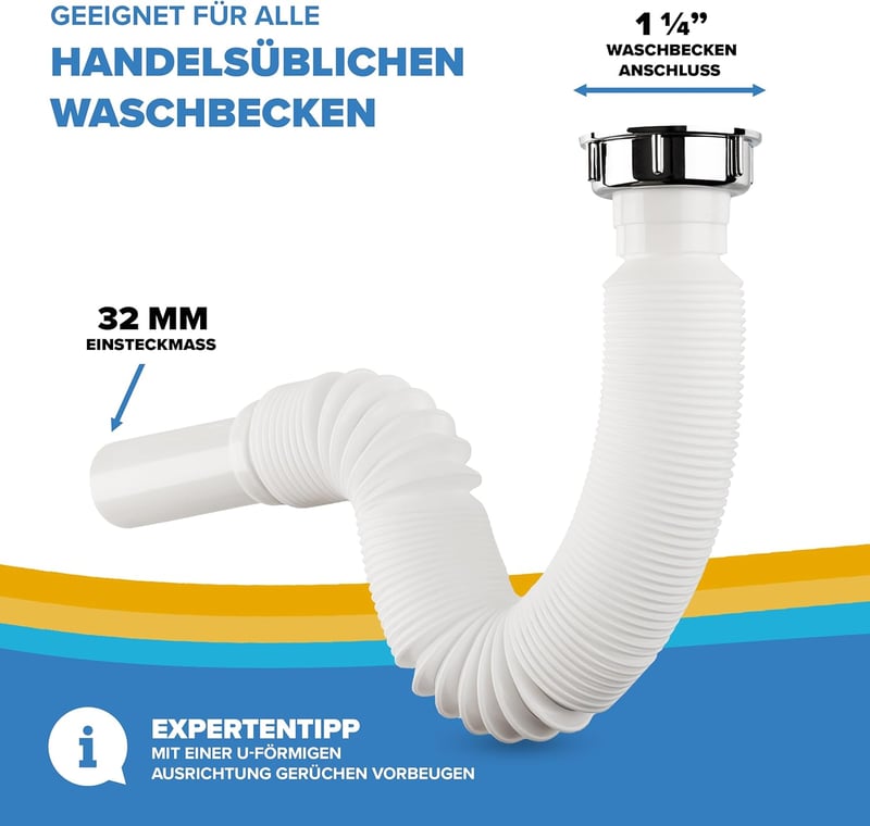 ABFLUSSHELD Flexibilis Lefolyócső 32-89 cm Mosogatóhoz Nyújtható Szifonnal