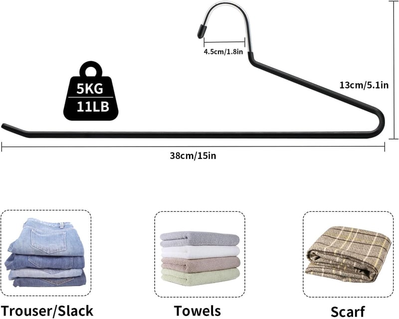 ABHENG Nadrágakasztó Fém 20 db Fekete Csúszásmentes Kompakt 38x13cm