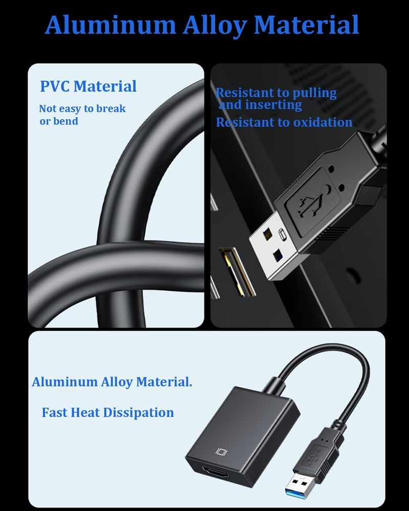 ABLEWE USB-HDMI Adapter 1080P - USB 3.0/2.0 Videó Átalakító Kábel PC, Laptop és TV Összekötésére, Windows XP/7/8/10 Kompatibilis