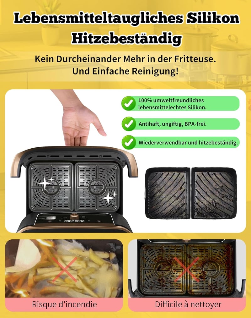 aBlumen 5,2L Sütőtálca Ninja AF500EU 10,4L Airfryerhez - Szilikon Kosárbélés Ninja Foodi Flex Légkeveréses Sütőhöz - Mosható Kiegészítő
