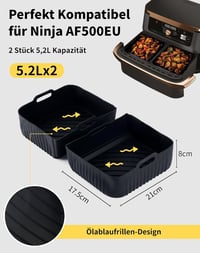 aBlumen 5,2L Sütőtálca Ninja AF500EU 10,4L Airfryerhez - Szilikon Kosárbélés Ninja Foodi Flex Légkeveréses Sütőhöz - Mosható Kiegészítő 3