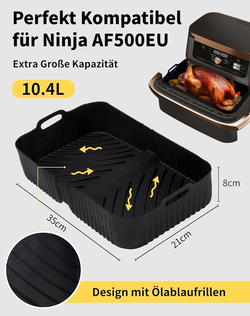 aBlumen 5,2L Sütőtálca Ninja AF500EU 10,4L Airfryerhez - Szilikon Kosárbélés Ninja Foodi Flex Légkeveréses Sütőhöz - Mosható Kiegészítő