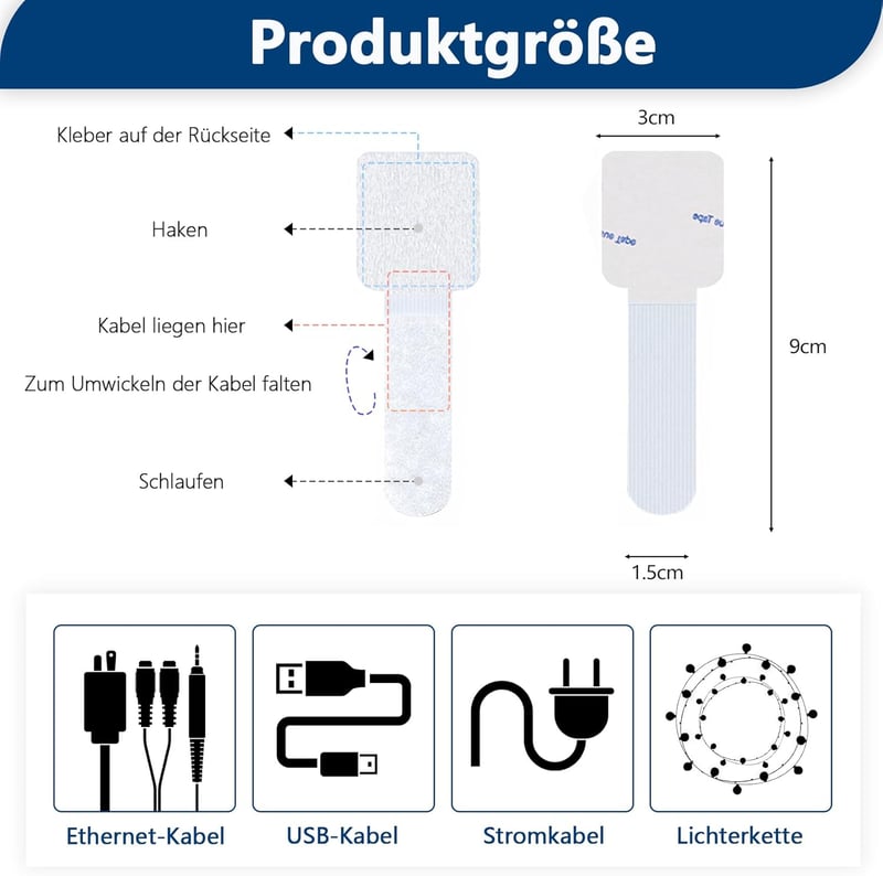 Abnii 50 db öntapadós kábel rögzítő, fehér, kicsi méret
