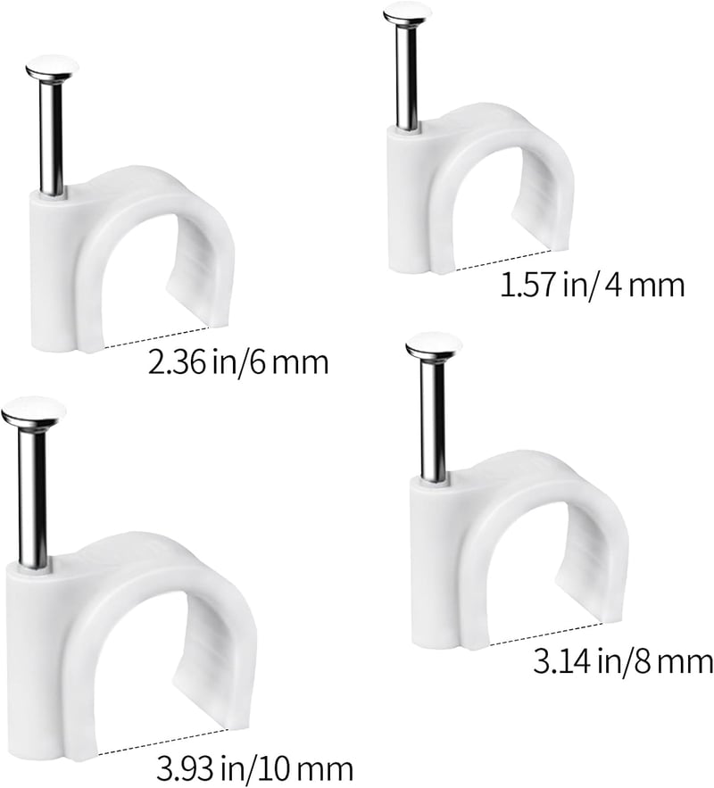 Abnii Kábelrögzítő patent szegekkel 400 db fehér kábeltartó bilincs 4 méret 4 6 8 10 mm fali rögzítés kábelcsatlakozó sínhez