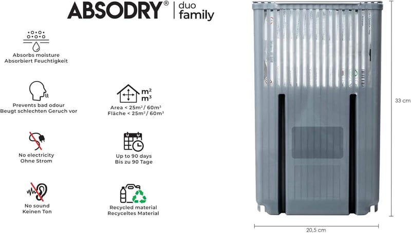ABSODRY Duo Family Páramentesítő Zsák - Szagtalan Levegőtisztító 90 Napig, Áramellátás Nélkül