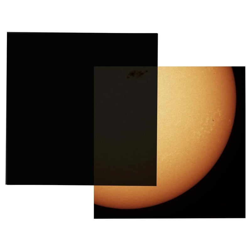 Fólia na pozorovanie Slnka Absolute Eclipse 210x210 mm pre teleskopy, binokuláre a fotoaparáty - DIY fólia na pozorovanie zatmenia Slnka, OD 5.6, certifikovaná podľa ISO 12312-2