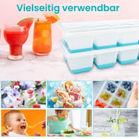 Absyrony set 2 tăvițe pentru cuburi de gheață cu capac, forme pentru gheață fără BPA, pentru congelator, hrană pentru bebeluși, cocktailuri, whiskey, cafea, albastru 5