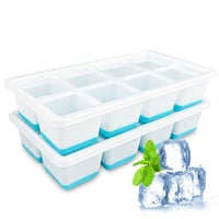 Absyrony set 2 tăvițe pentru cuburi de gheață cu capac, forme pentru gheață fără BPA, pentru congelator, hrană pentru bebeluși, cocktailuri, whiskey, cafea, albastru 1