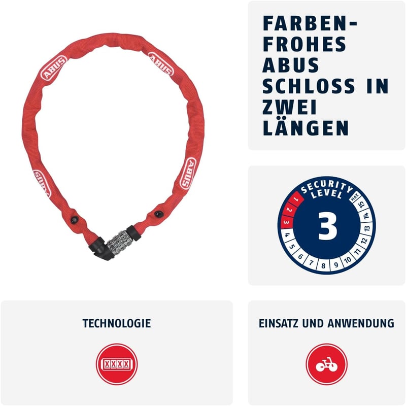 ABUS 1200/60 Piros Spirálzár Kerékpárhoz - 60 cm, Red