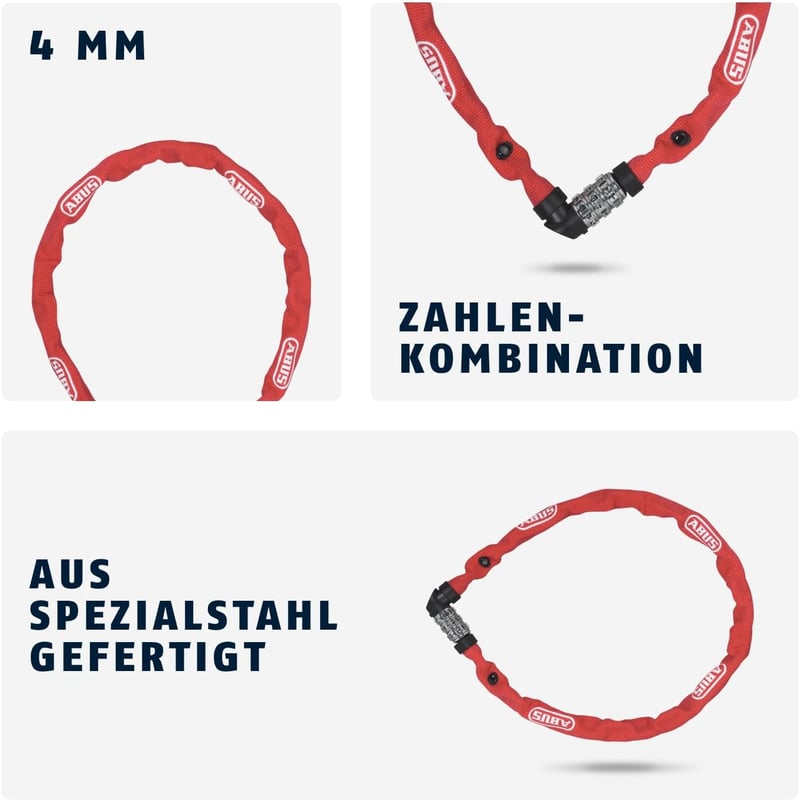ABUS 1200/60 Piros Spirálzár Kerékpárhoz - 60 cm, Red
