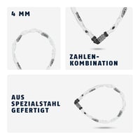 Zámok na bicykel s reťazou ABUS 1200 – 60 cm, biely – 3-miestny kód, reťaz z tvrdenej ocele, textilný obal, ochrana laku, pre detské bicykle 4