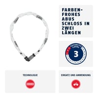 Zámok na bicykel s reťazou ABUS 1200 – 60 cm, biely – 3-miestny kód, reťaz z tvrdenej ocele, textilný obal, ochrana laku, pre detské bicykle 2