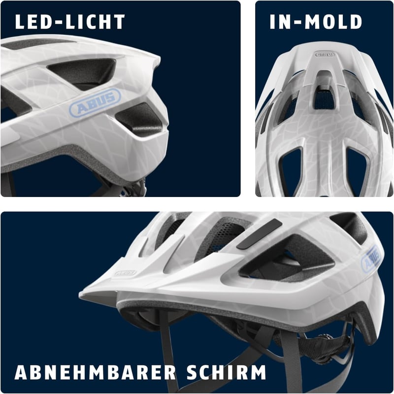 ABUS Aduro 3.0 LED kerékpáros sisak hátsó lámpával férfiaknak és nőknek - M (52 - 58 inches), White Art