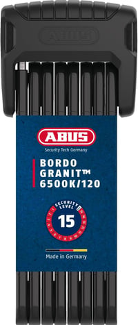 ABUS Bordo Granit 6500K összecsukható kerékpárlakat 120cm, XPlus henger, biztonsági szint 15 - 120 cm, Black 1