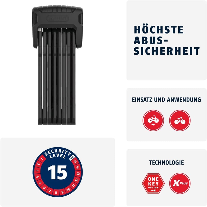 ABUS Bordo Granit 6500K összecsukható kerékpárlakat 120cm, XPlus henger, biztonsági szint 15 - 120 cm, Black