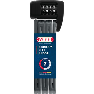Skladací kombinačný zámok na bicykel ABUS Bordo Lite 6055C SH s držiakom - čierny - 85 cm