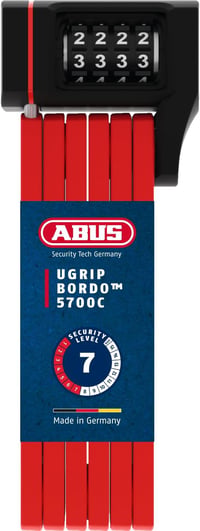 ABUS Bordo uGrip 5700C SH összecsukható kerékpárzár számkombinációs 5mm acélrúd - 80 cm, Single, Red 1