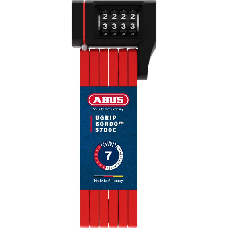 Sklopiva lokot za bicikl ABUS Bordo uGrip 5700C SH s nosačem - 80 cm - crvena