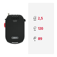 Lacăt cu cifru ABUS Combiflex 2503/120 – cablu de oțel de 120 cm – pentru securizarea bagajelor, echipamentelor de schi și căștilor – negru 2