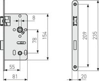 Broască încastrată ABUS ES Bad Universal S – 55 mm distanță ax, 20 mm placă frontală, argintiu 4