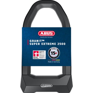 ABUS Granit Super Extreme 2500/165HB230 U-lakat kerékpárhoz és e-bike-hoz - Szögcsiszolós fűrészelés ellen, 15-ös biztonsági szint, USH2500 tartóval
