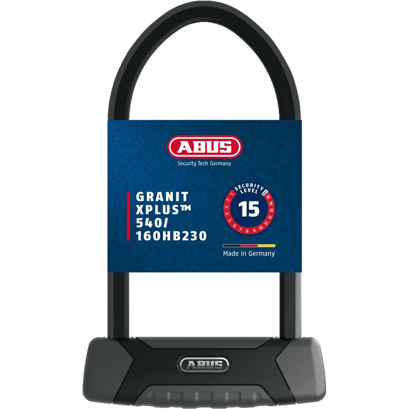 Zámok na bicykel v tvare U ABUS Granit XPlus 540 s držiakom USH, 13 mm strmeň – čierny