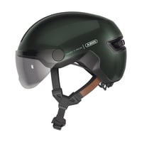 Mestská cyklistická prilba ABUS HUD-Y ACE so štítom a magnetickým nabíjateľným zadným LED svetlom – veľkosť S (51-55 cm) – béžová (Champagne Gold) 1
