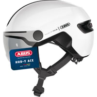 Cască de oraș pentru bicicletă ABUS HUD-Y ACE cu vizieră și lumină LED spate magnetică reîncărcabilă - Alb, mărimea L - Pentru bărbați și femei 1