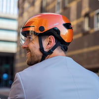 Mestská cyklistická prilba ABUS HUD-Y ACE so štítom a magnetickým nabíjateľným zadným LED svetlom – veľkosť S (51-55 cm) – béžová (Champagne Gold) 2