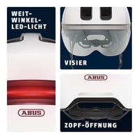 Cască de oraș pentru bicicletă ABUS HUD-Y ACE cu vizieră și lumină LED spate magnetică reîncărcabilă - Alb, mărimea L - Pentru bărbați și femei 5