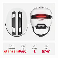 Cască de oraș pentru bicicletă ABUS HUD-Y ACE cu vizieră și lumină LED spate magnetică reîncărcabilă - Alb, mărimea L - Pentru bărbați și femei 3