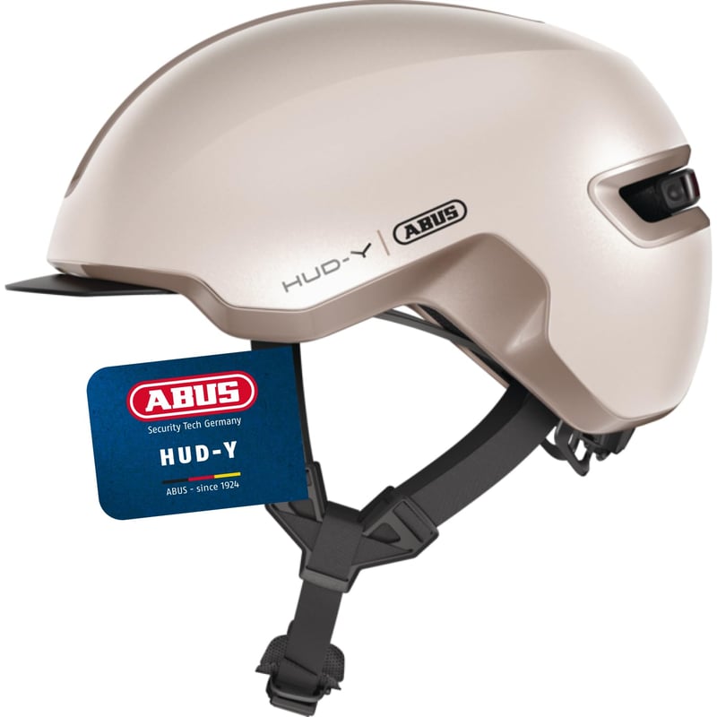 Cască de ciclism urban ABUS HUD-Y cu lumină LED magnetică spate și cataramă magnetică - Beige Matt - Mărimea M - Pentru bărbați și femei