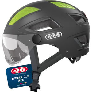 ABUS Hyban 2.0 Ace biciklistička kaciga s vizirom, svjetlom i ABS školjkom, titan crna, veličina L (56-61 cm), gradska kaciga za muškarce i žene