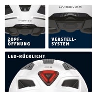 Mestská cyklistická prilba ABUS Hyban 2.0 ACE so štítom, svetlom a ABS škrupinou, biela, veľkosť M, pre mužov a ženy 5