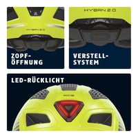 Mestská cyklistická prilba ABUS Hyban 2.0 ACE žltá, veľkosť M (52-58 cm) so štítom a svetlom 5