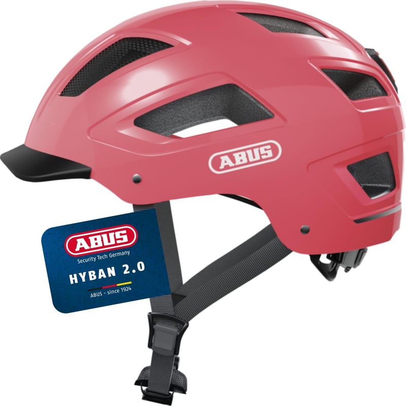 ABUS Hyban 2.0 Kerékpáros Sisak Hátsó Lámpa Férfi Női ABS Héj - M (52 - 58 inches), Red (living coral)